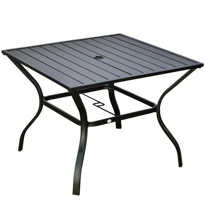 Black Metal Outdoor Dining Table for Four with Parasol Hole, 94 x 94 cm