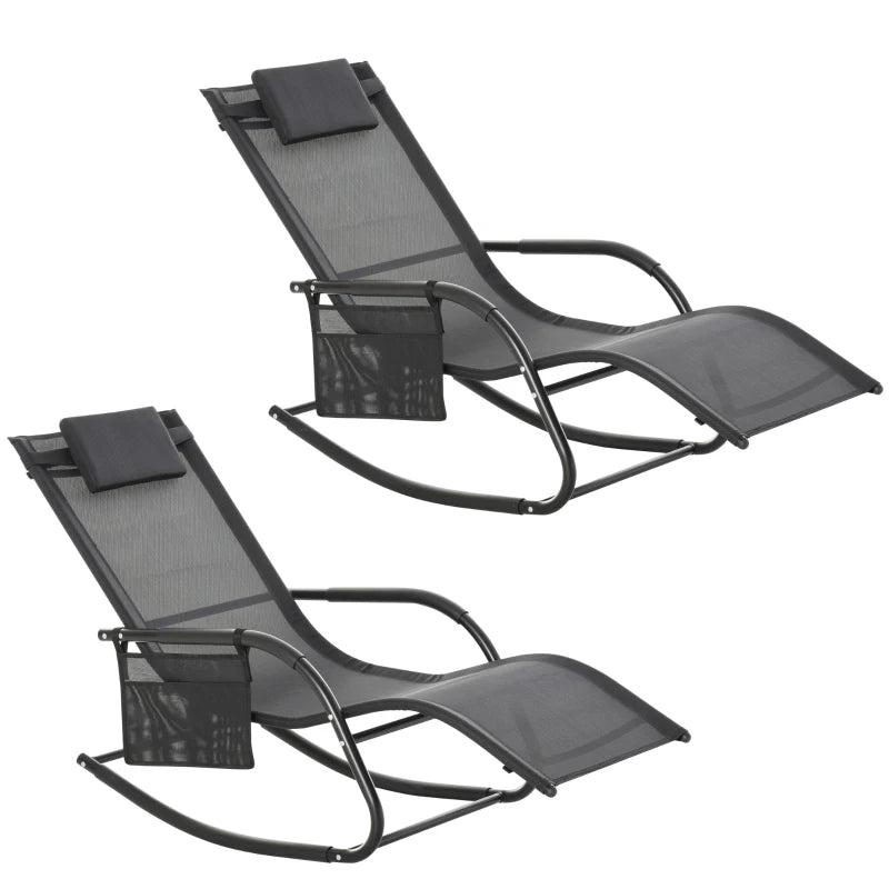 Black Outdoor Rocking Chair Set with Mesh Fabric and Storage Bag