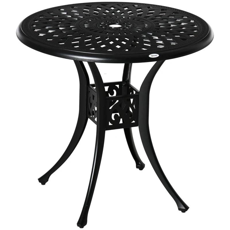 Black Round Outdoor Dining Table with Parasol Hole - 78cm