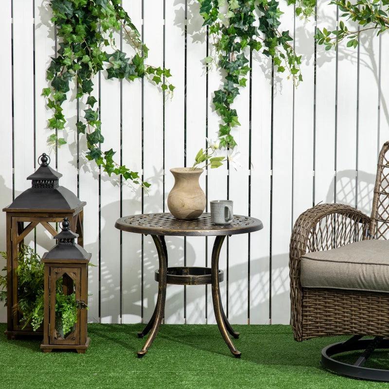 Bronze Round Industrial Side Table with Hollow Top - Patio, Garden, Balcony