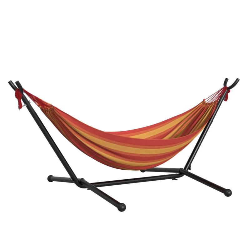 Red Striped Portable Camping Hammock with Stand - Adjustable Height, 120kg Capacity