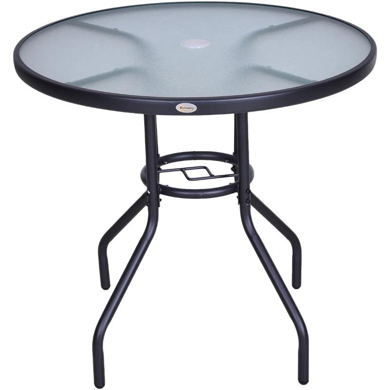 Round Glass Top Steel Frame Outdoor Dining Table - Black