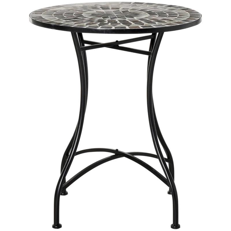 Round Mosaic Garden Table - Grey/Black