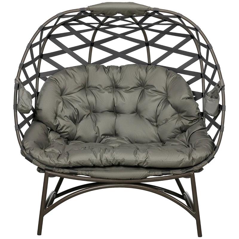 Sand Brown Folding 2 Seater Egg Chair with Cushion and Cup Pockets