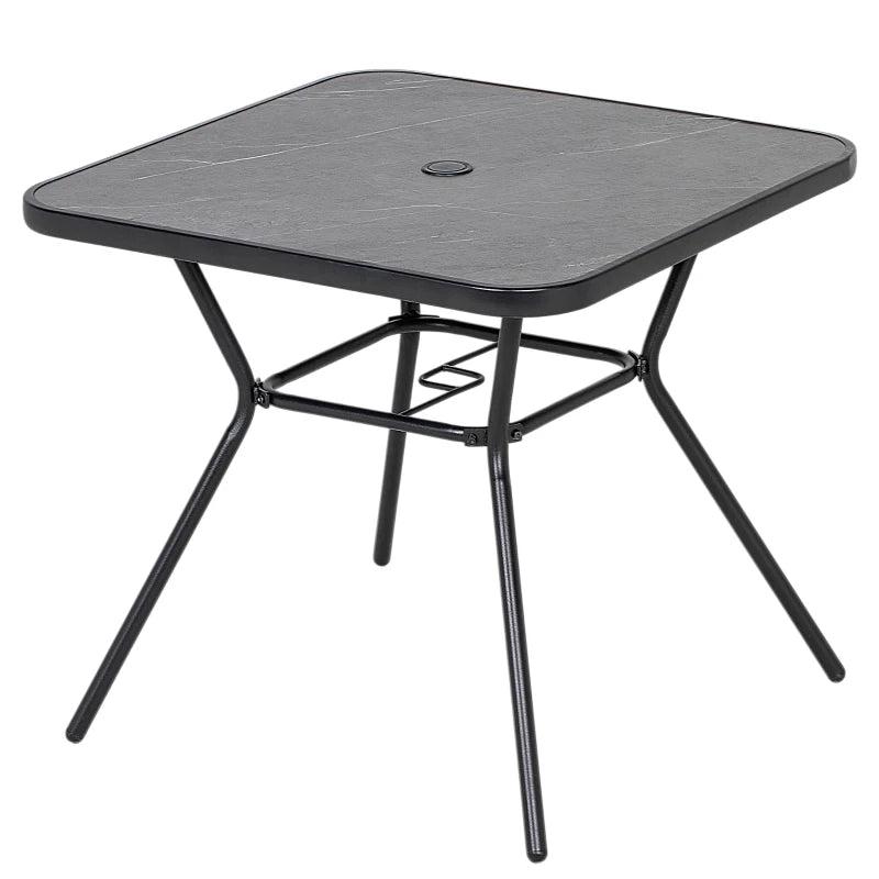 Square Outdoor Bistro Table with Faux-Marbled Top and Umbrella Hole - Garden Coffee Table