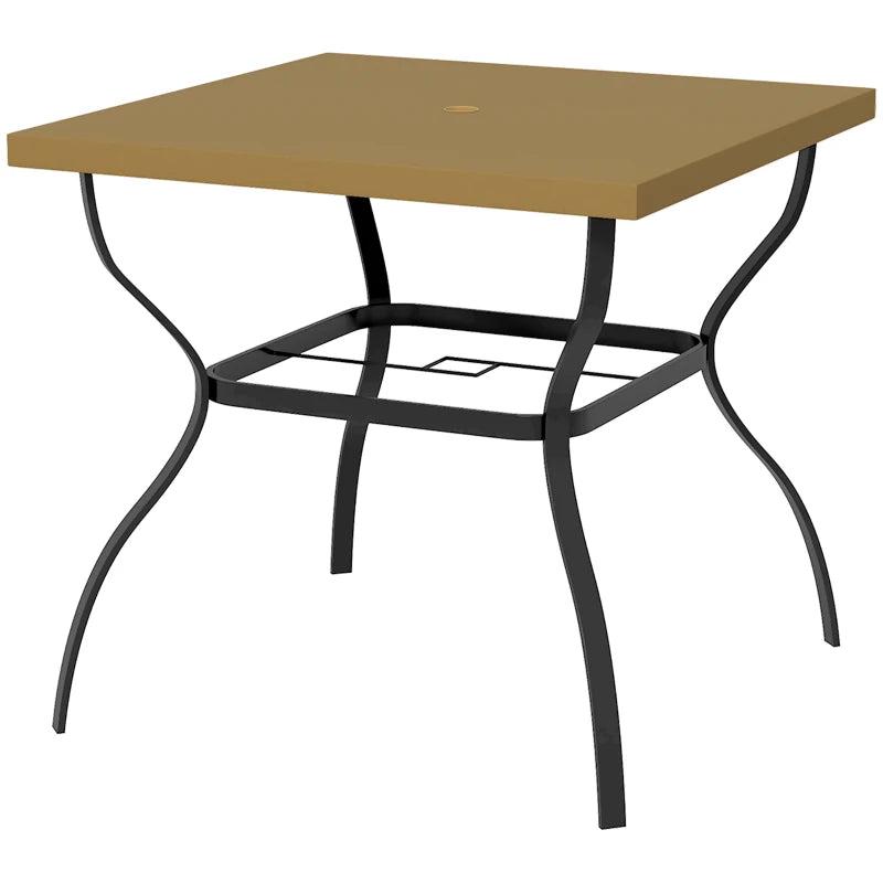 Steel Garden Table Set with Parasol Hole - Brown/Black, 4-Seater