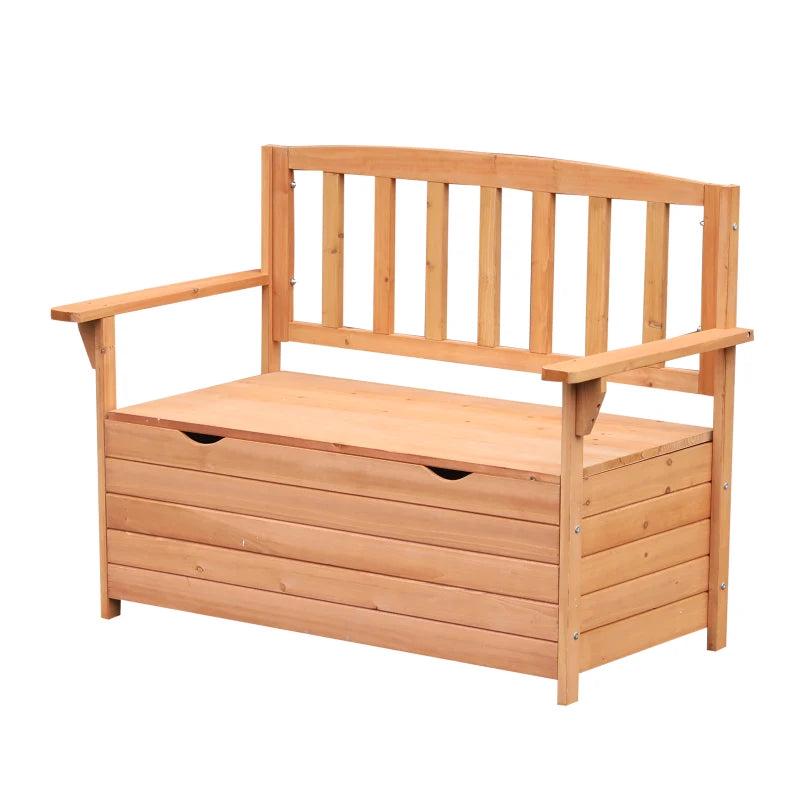 Wooden Outdoor Garden Storage Bench - Natural Wood Finish