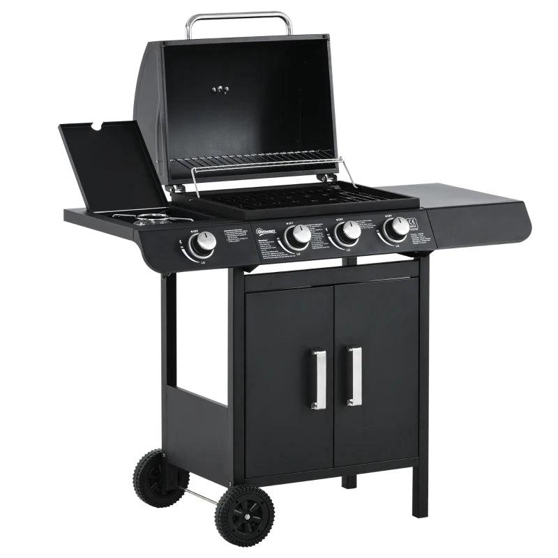 3-Burner Gas BBQ Grill with Side Burner and Storage Cabinet - Black