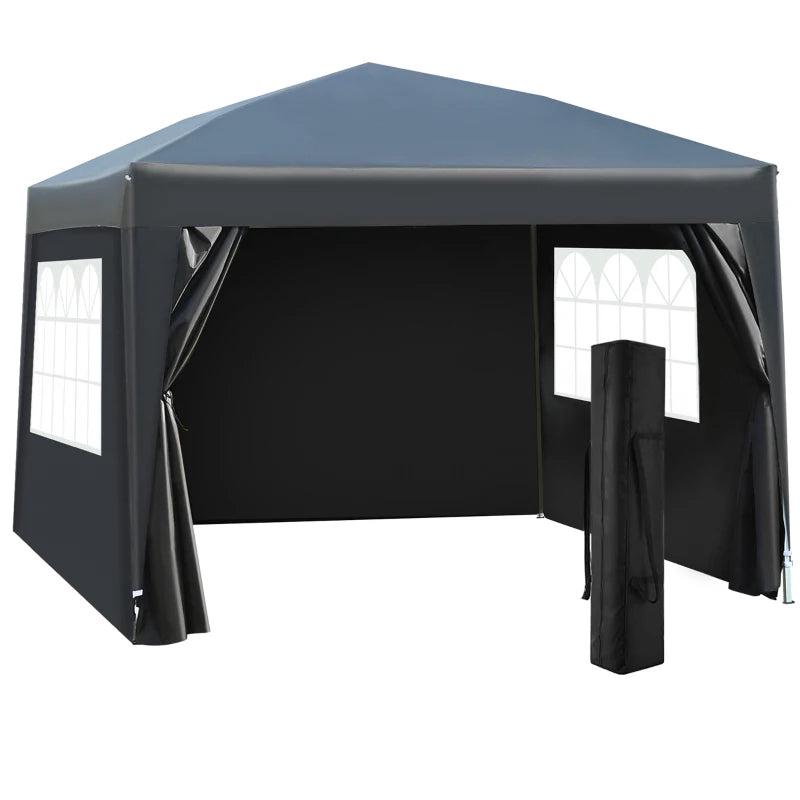 Black 3x3m Pop Up Garden Gazebo with Sidewalls and Windows