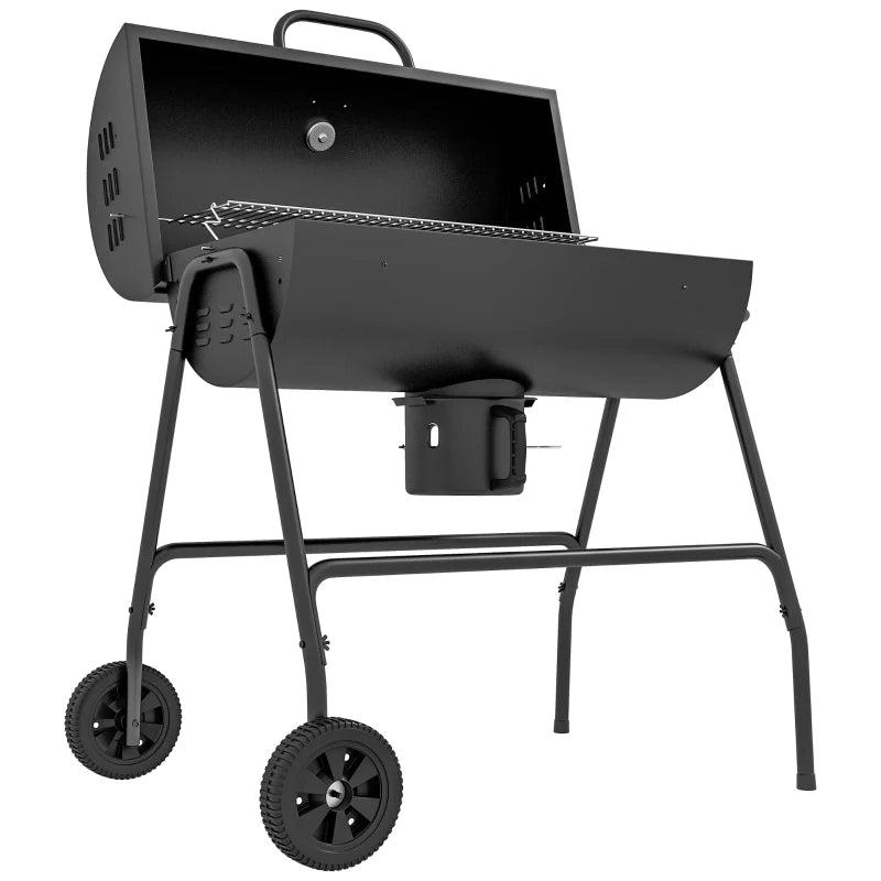 Steel Charcoal BBQ Grill with Ash Catcher and Warming Rack - Black