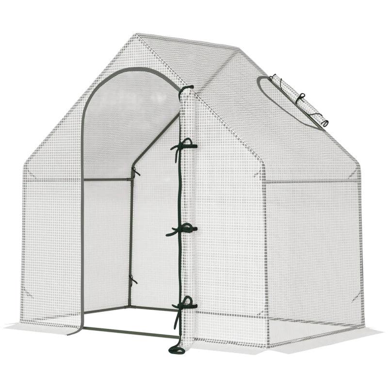 White Portable Walk-In Greenhouse with Roll-Up Door, Steel Frame - 180 x 100 x 168cm