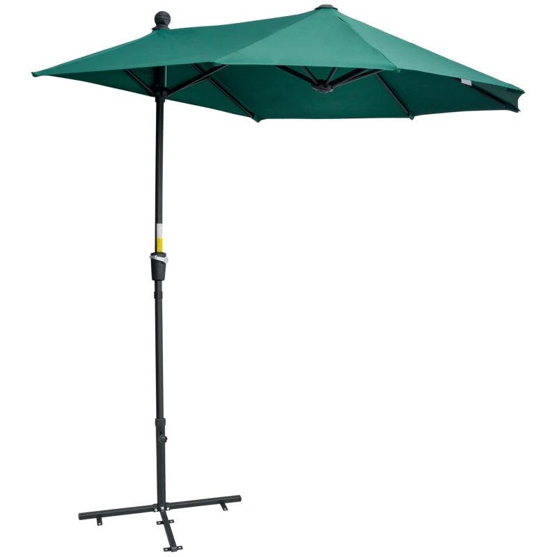 2m Dark Green Half Market Umbrella with Crank Handle and Base