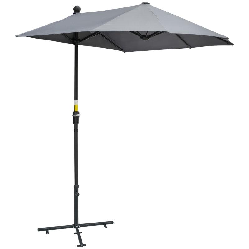 2m Dark Grey Half Parasol with Crank Handle and Base
