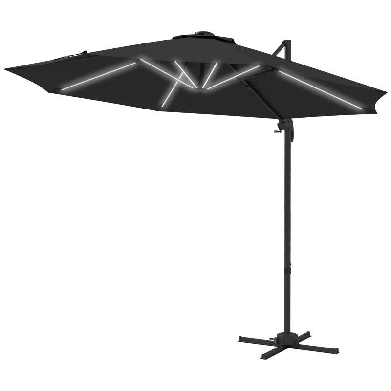 Adjustable Cantilever Parasol with Solar LED Lights, Dark Grey, 3m