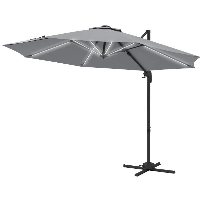Adjustable Light Grey Cantilever Parasol with Solar LED Lights