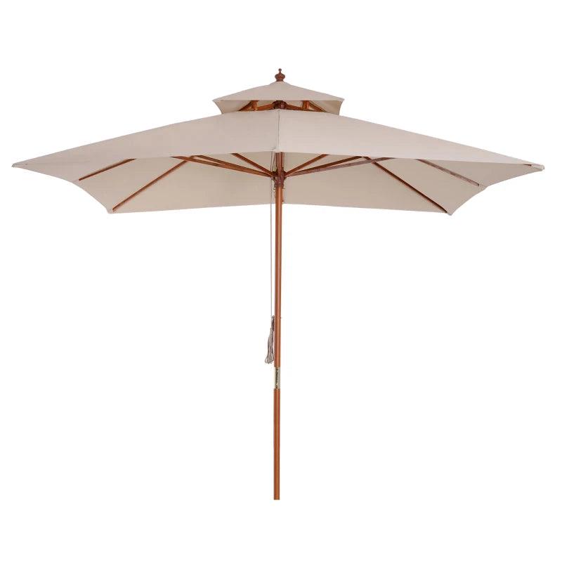 Beige Double Tier 3x3m Patio Garden Umbrella Sunshade Canopy