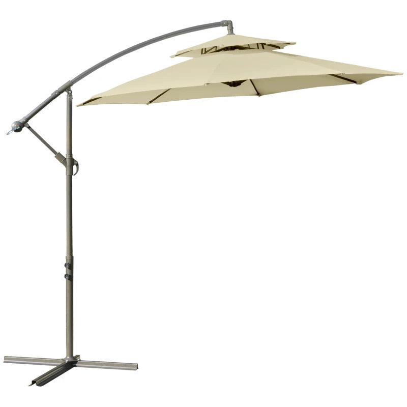 Beige Double Tier Cantilever Garden Umbrella with Crank Handle