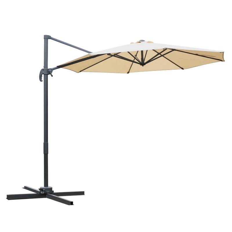 Beige Round Tilt Umbrella with 360 Rotation and Hand Crank