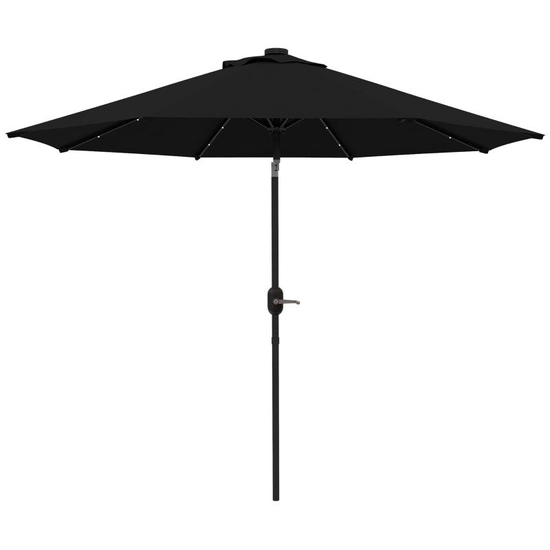 Black 2.7m Patio Umbrella with Tilt Crank and LED Lights