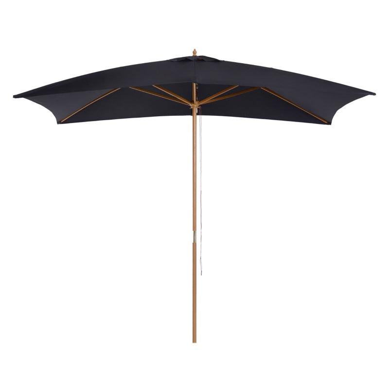 Black 2 x 3m Wooden Garden Parasol Umbrella