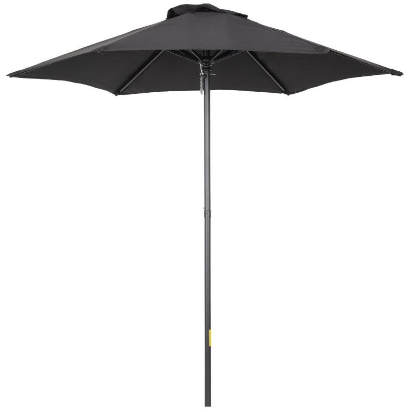 Black 2m Outdoor Garden Parasol Umbrella with 6 Sturdy Ribs
