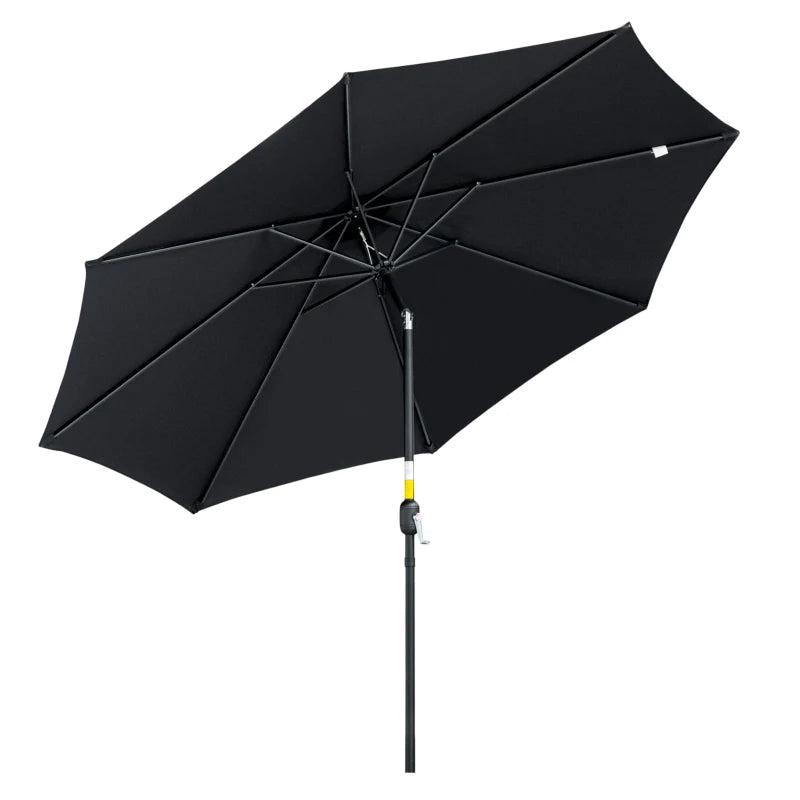 Black 3m Tilting Garden Umbrella with Tilt and Crank Handle