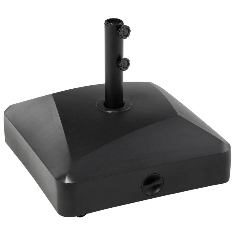 Black Garden Parasol Base Holder, 43kg Water or 60kg Sand Filled, Umbrella Stand with Wheels and Brakes