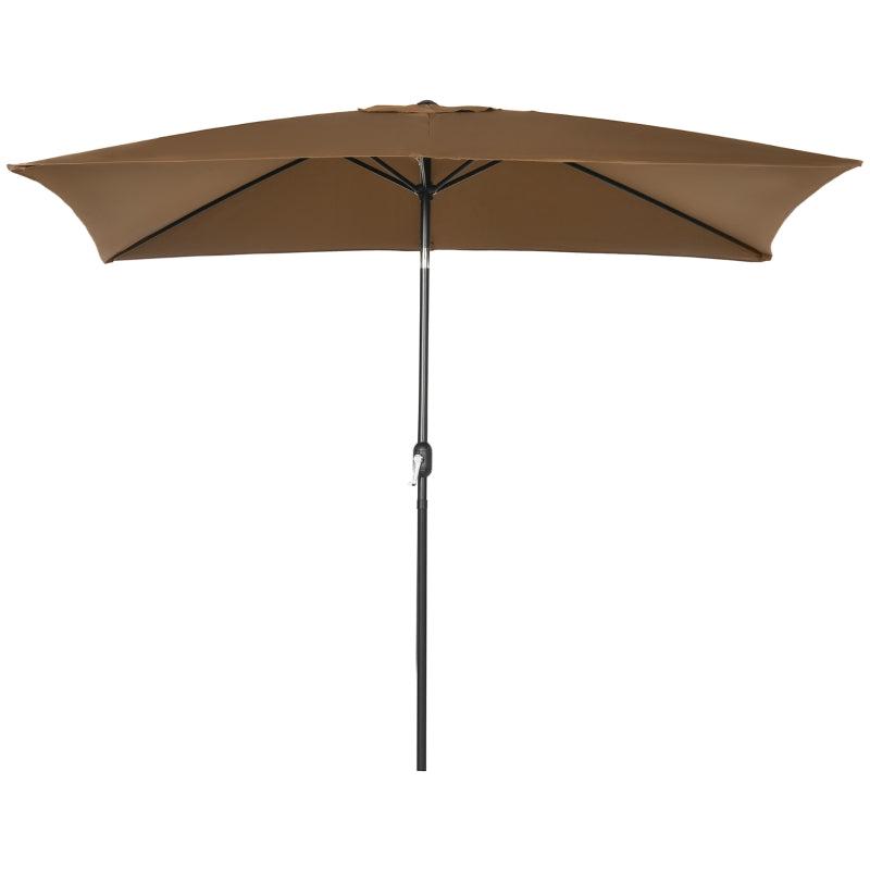 Brown Rectangular Garden Parasol Umbrella with Tilt and Crank