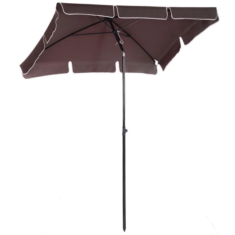 Brown Rectangular Ruffled Garden Parasol with Tilting Canopy