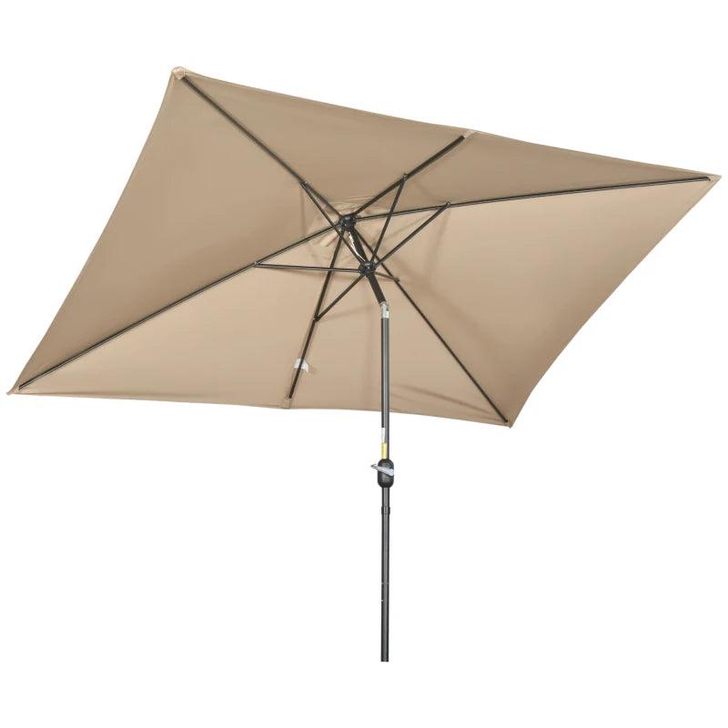 Rectangular Khaki Garden Parasol Umbrella with Tilt and Crank