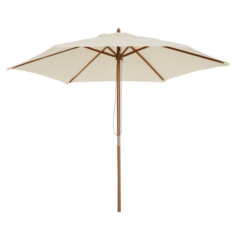 Wooden Garden Parasol Sun Shade - Cream White - 2.5m