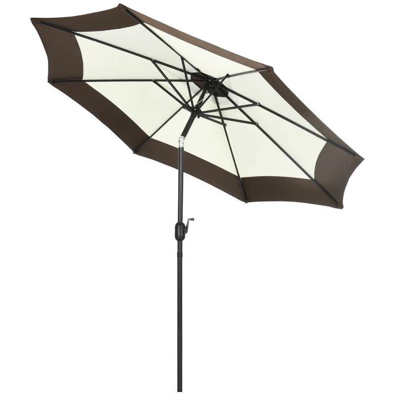 8-Rib Tilt Crank Garden Parasol Umbrella - Outdoor Sunshade (Coffee)