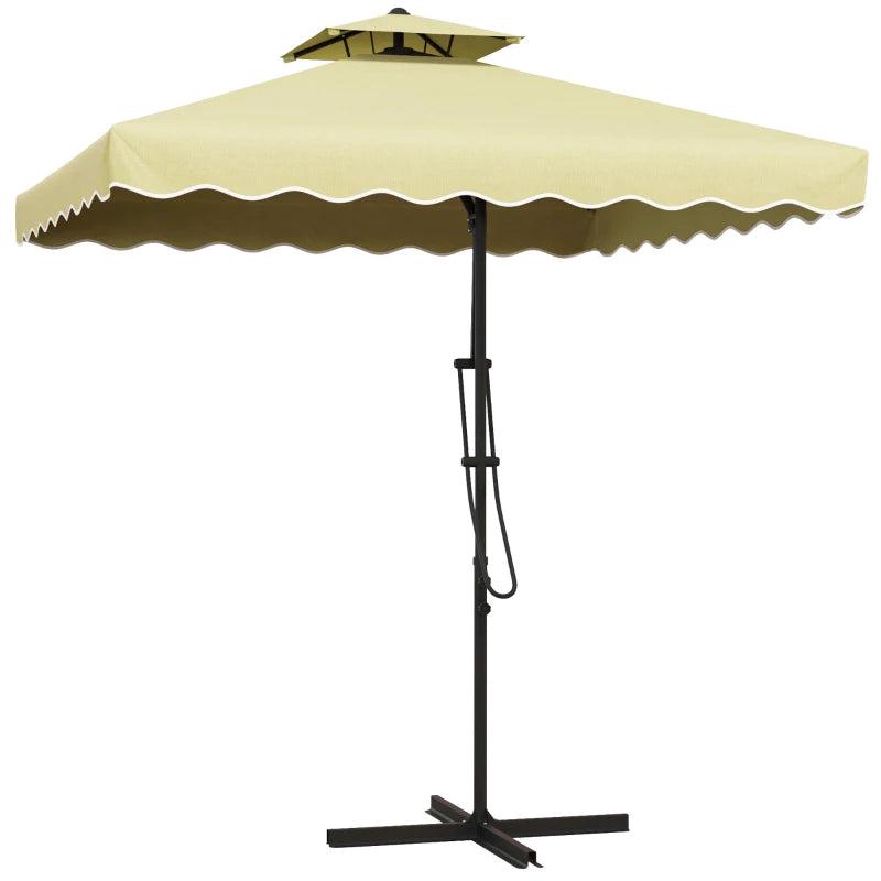 Beige 2.5m Square Double Top Cantilever Garden Parasol with Ruffles