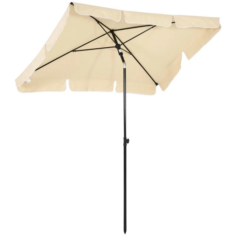 Beige Rectangular Ruffled Garden Parasol Umbrella