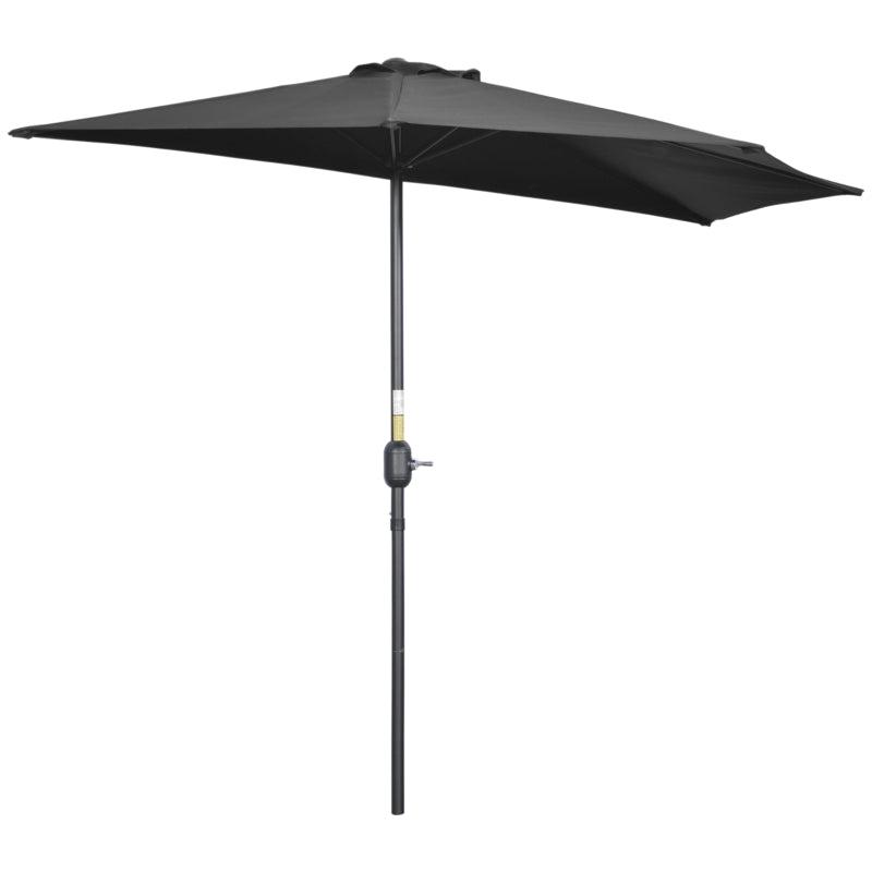 Black 2.7m Half Garden Parasol with 5 Steel Ribs
