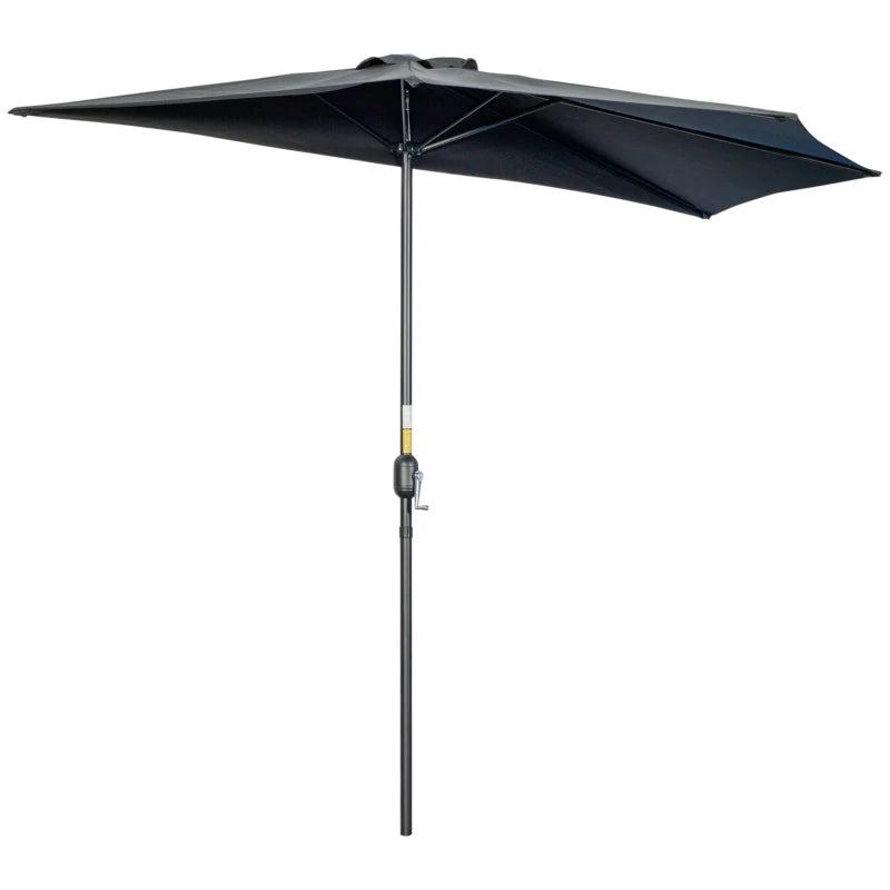 Black 3m Half Round Patio Umbrella with Crank Handle - No Base