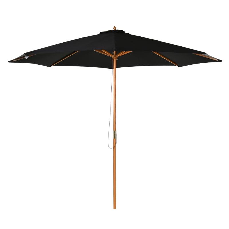 Black 3m Wooden Patio Umbrella with Pulley Mechanism