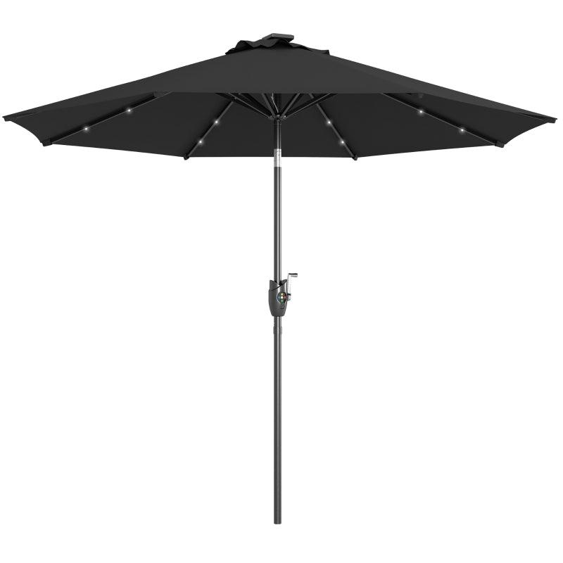 Black Solar LED Garden Parasol with Tilt Function - 2.7m