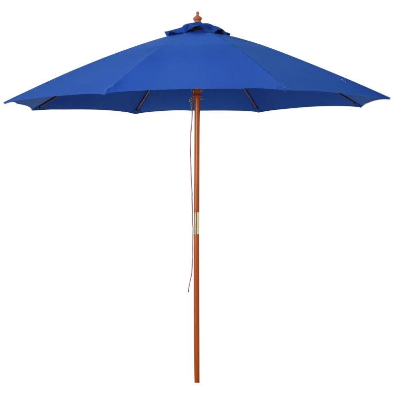 Blue 2.5m Round Garden Parasol Umbrella with Wooden Pole
