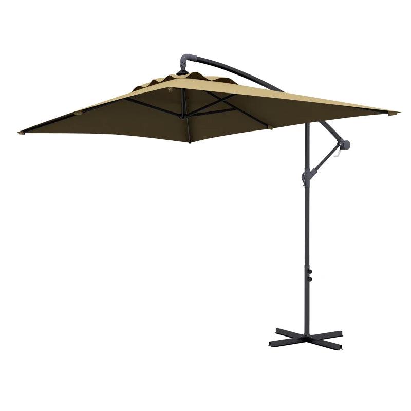 Brown 3m Square Cantilever Parasol with Cross Base