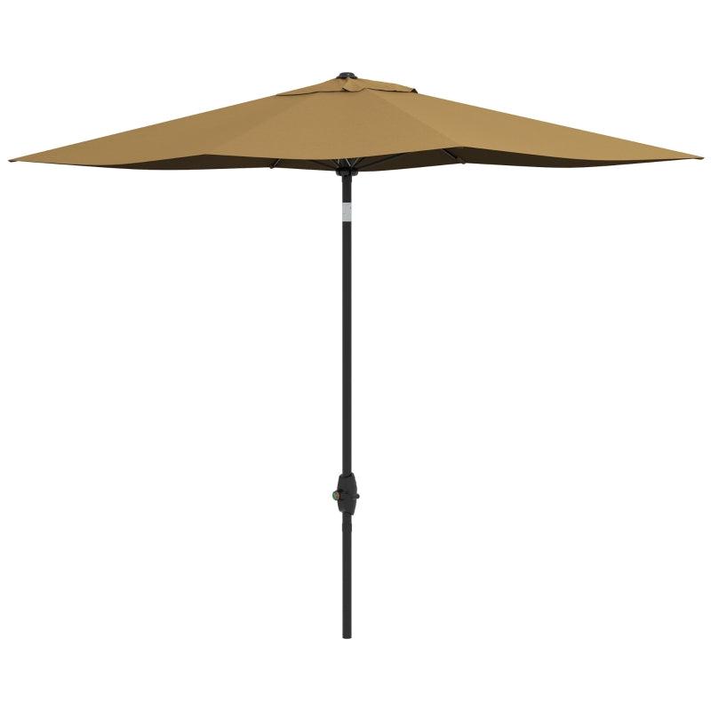 Brown Rectangular Garden Parasol Umbrella, 2x3m, Crank Tilt, Aluminium Pole