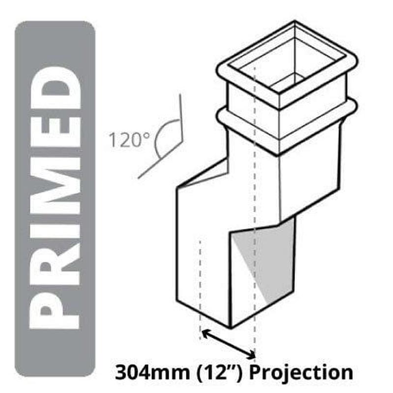 Cast Iron 100 x 75mm (4"x3") Square Downpipe 120 Degree Swan Necks (228mm Offset) - Primed