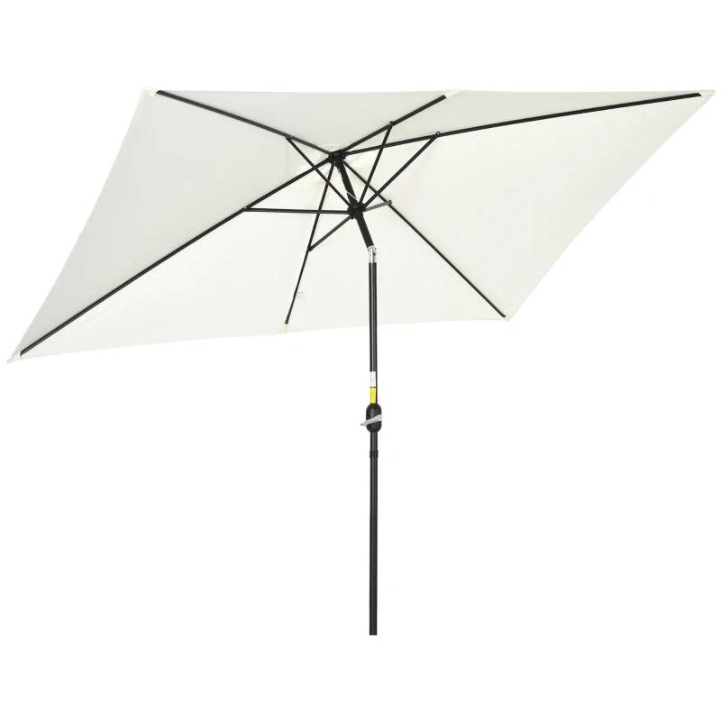 Rectangular Cream White Garden Parasol Umbrella with Tilt and Crank