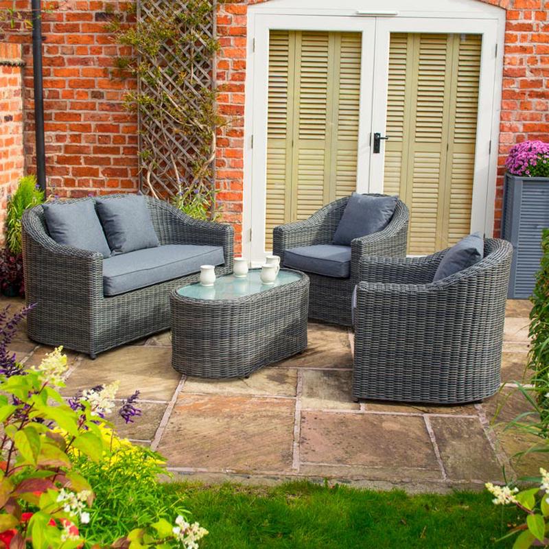 4-Piece Dark Grey Rattan Sofa Set