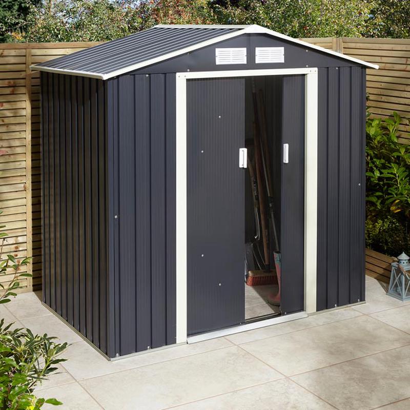 6x4 Metal Apex Shed Dark Grey