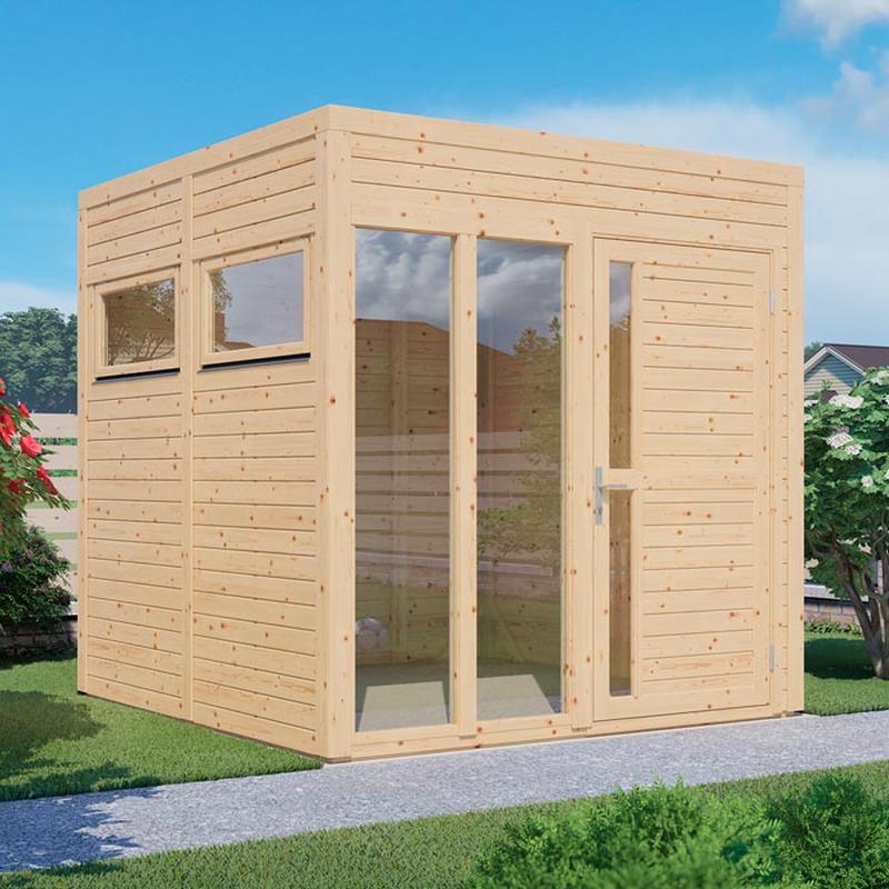 Square Wooden Garden Office With Doors & Windows