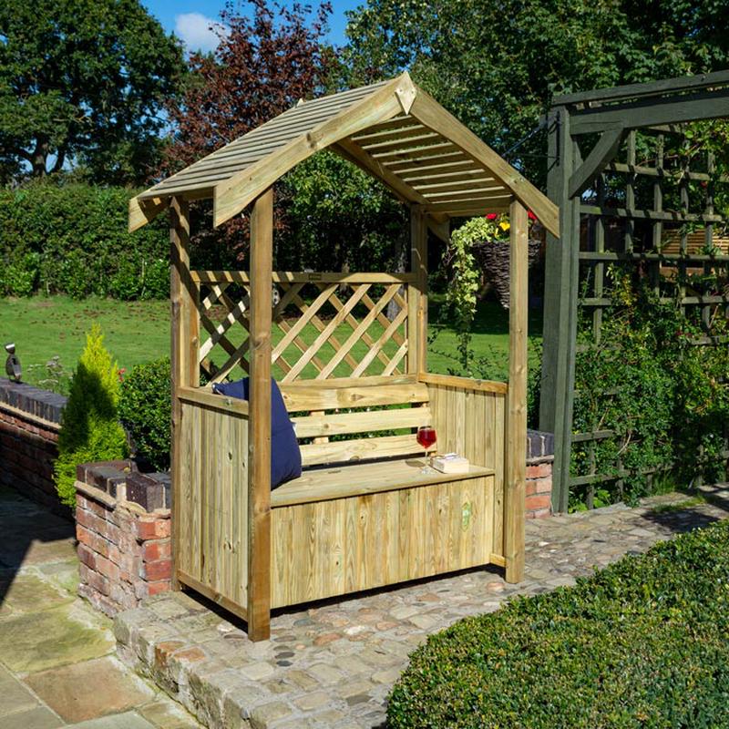 Wooden Garden Arbour With Storage Seat