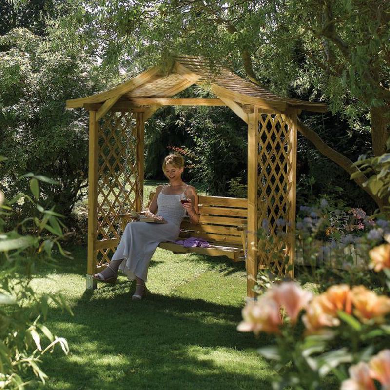 Wooden Garden Arbour With Swing Seat