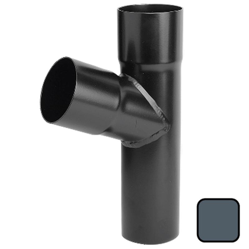 63mm (2.5") Swaged Aluminium Downpipe 112 Degree Branch without Ears - RAL 7016m Anthracite Grey