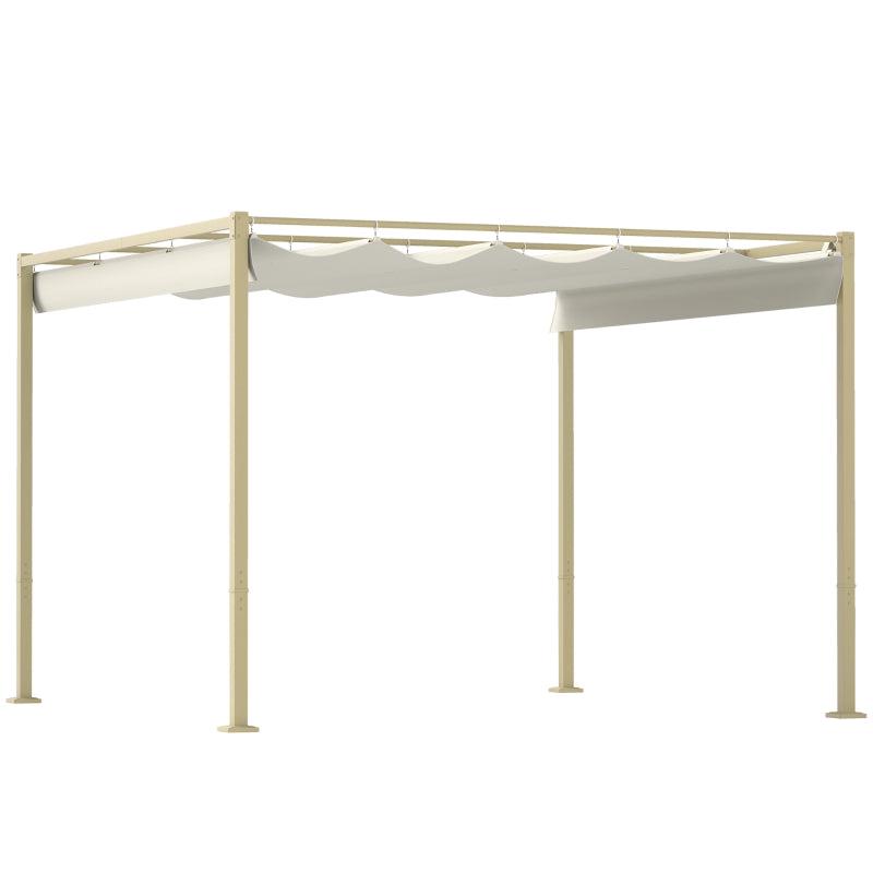 3x3m Retractable Pergola with Sun Shade Canopy, UPF30+, Khaki